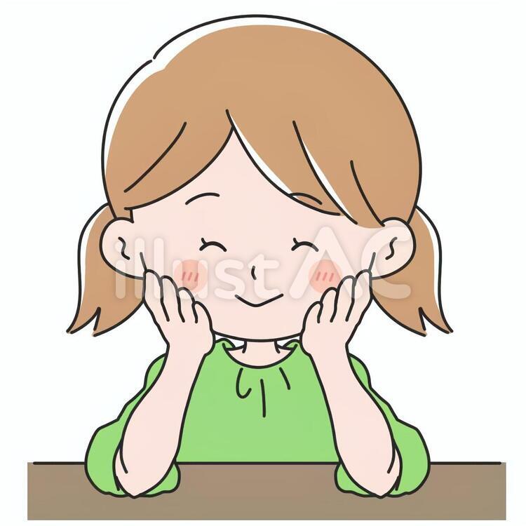 頬杖をつく女性(笑顔) 人物,女性,女の子のイラスト素材