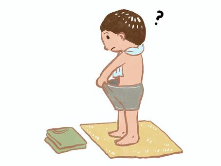 下着の中を見て不思議に思う男の子 性教育,やさしい,手描き,かわいい,下着,男の子,子ども,少年,着替え,第二次性徴のイラスト素材