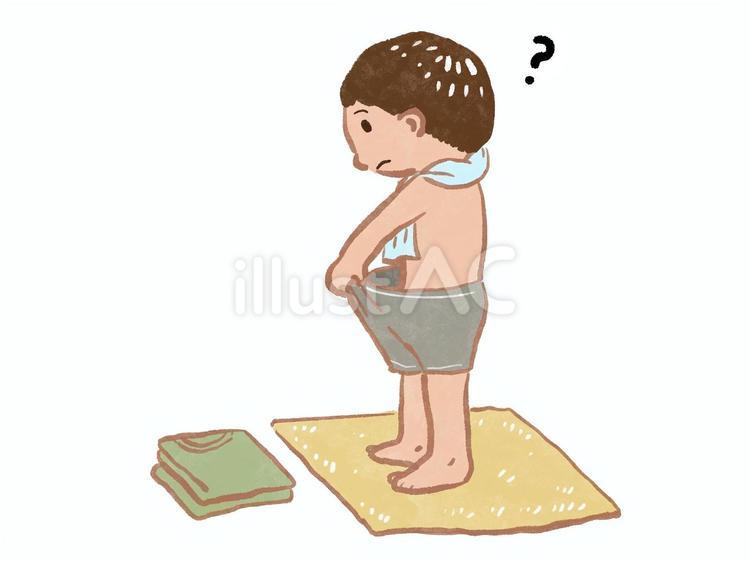 下着の中を見て不思議に思う男の子 性教育,やさしい,手描きのイラスト素材