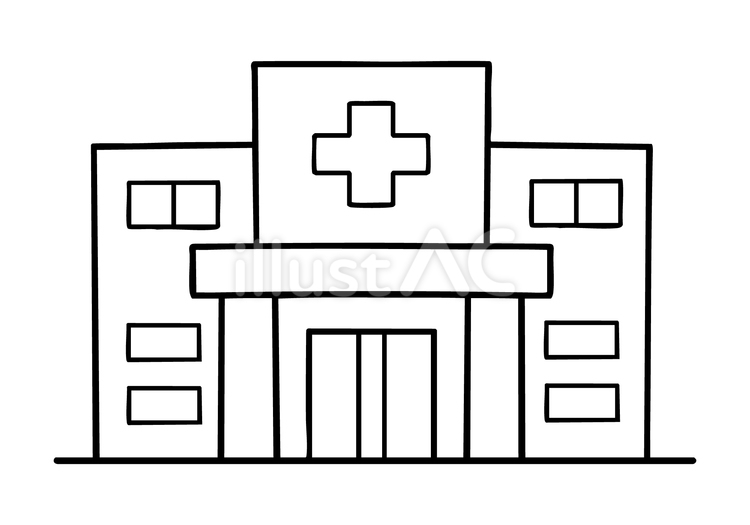 病院・外観・建物のイラスト(線画) 病院,大学病院,総合のイラスト素材