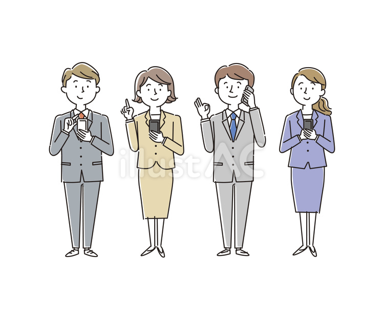 スマホを持つ会社員の男女_02 会社員,社員,ビジネスマンのイラスト素材