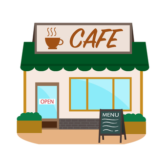 カフェ カフェ,コーヒー,お店,ショップ,喫茶店,イラスト,町,店舗,建物,ビジネスのイラスト素材