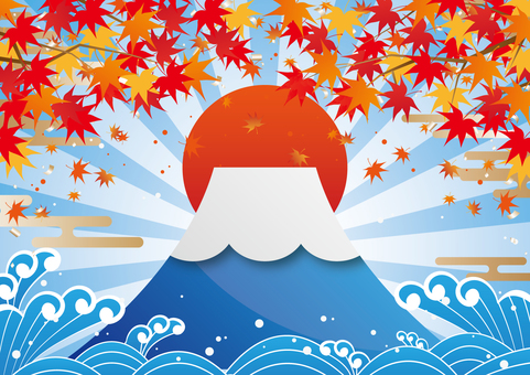 日本の秋の富士山と紅葉 秋,紅葉,富士山,日本,和風,海,波,集中線,背景のイラスト素材