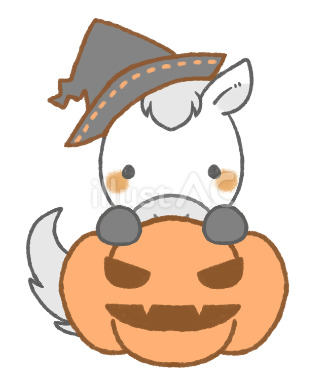 お馬さんとパンプキンのイラストB 馬,ハロウィン,カボチャのイラスト素材
