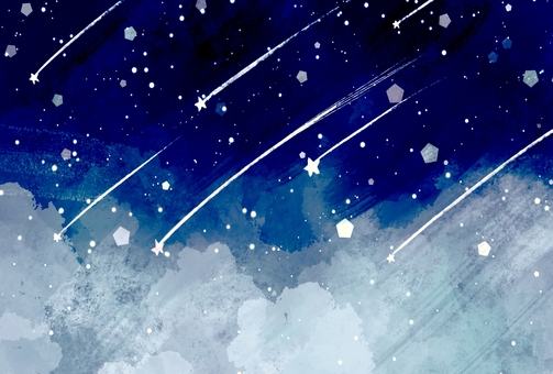 メルヘンファンタジーな夜空の流れ星と雪 流れ星,星,雪,背景,風景,壁紙,空,夜空,雲,ブルーのイラスト素材
