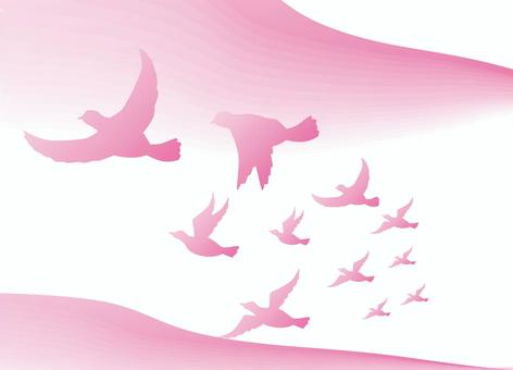 野鳥飛ぶ 野鳥,飛ぶ,群れ,移動,渡り鳥,空,見上げる,グラデ,シルエット,ピンクのイラスト素材