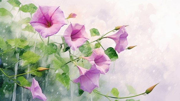 watercolor style morning glory, morning, kamulyan ing wayah sore, kembang, JPG