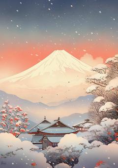 Illustration, japanese style, snow, silver world, 