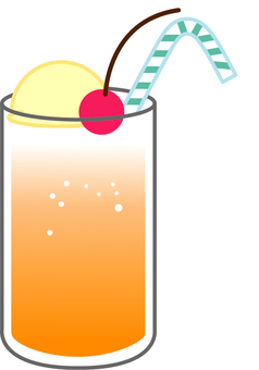 ストローつきジュースのフロート ジュース,飲み物,コップ,ストロー,ストライプ,しましま,柄,曲がる,オレンジ,清涼飲料のイラスト素材