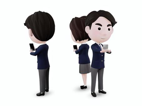 SNSをする学生／３Dイラスト 学生,学生服,制服,中学生,高校生,生徒,スクール,男子,女子,ブレザーのイラスト素材