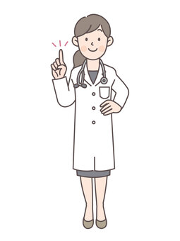 腰に手を当てて指差しする女医さん_全身 医者,人物,医師,女性,ドクター,女医,聴診器,病院,お医者さん,白衣のイラスト素材