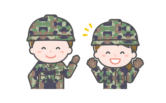ミニ_2人_自衛隊員の男女02 男性,女性,大人,職業,仕事,自衛隊,軍人,国防,災害,救助のイラスト素材