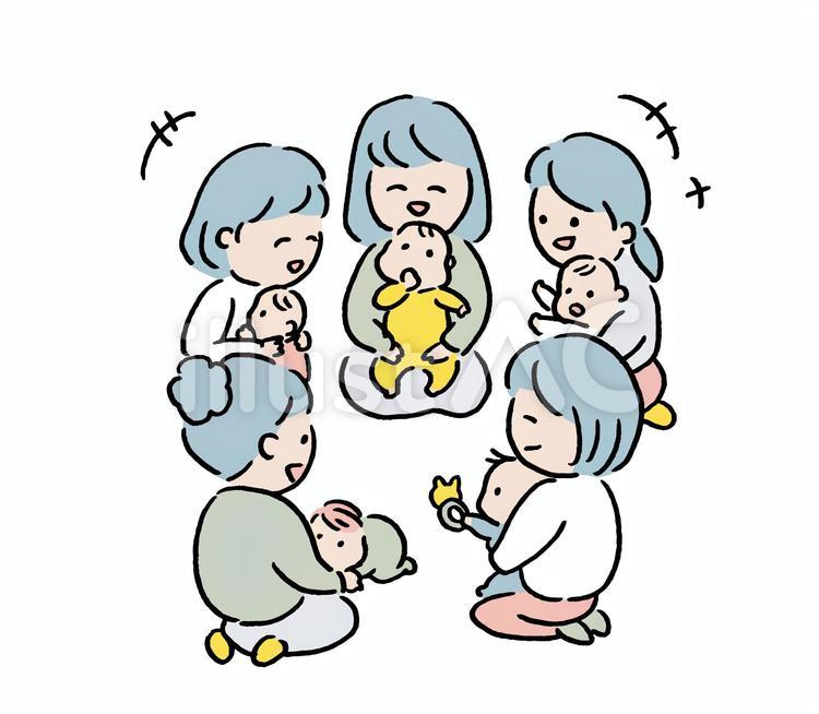 ママと赤ちゃんたちが話している様子 ママ,赤ちゃん,親子のイラスト素材