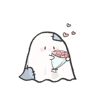ゆるかわ手描きイラスト　おばけ42 おばけ,かわいい,ゆるい,手描き,キャラクター,シンプル,花束のイラスト素材