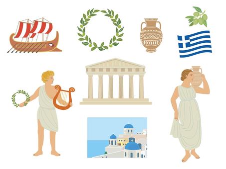 ギリシャ観光セット ギリシャ観光セット ギリシャ,観光地,セット,ギリシャ神殿,国旗,ギリシャ人,船,パルテノン神殿,エーゲ海,ヨーロッパのイラスト素材