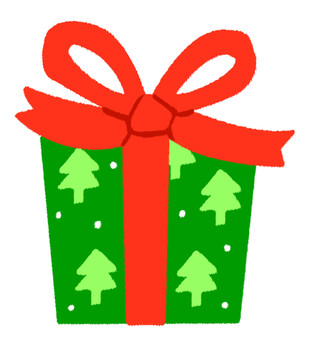 モミの木柄の緑のクリスマスプレゼント