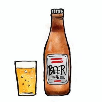 瓶ビール　生ビール ビール,生ビール,筆,乾杯,アルコール,手書き,ドリンク,飲み放題,飲み会,酒のイラスト素材