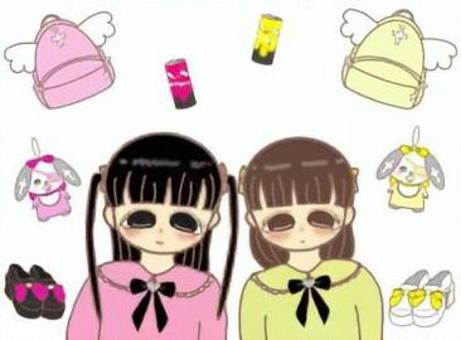 推し活してる女の子達。 推し活,量産系,地雷系,かわいい,手描き,女の子のイラスト素材