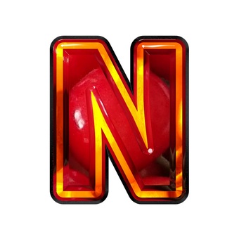 ebin_N 文字,ギラギラ,立体,メタリック,赤色,アルファベット,n,チラシのイラスト素材
