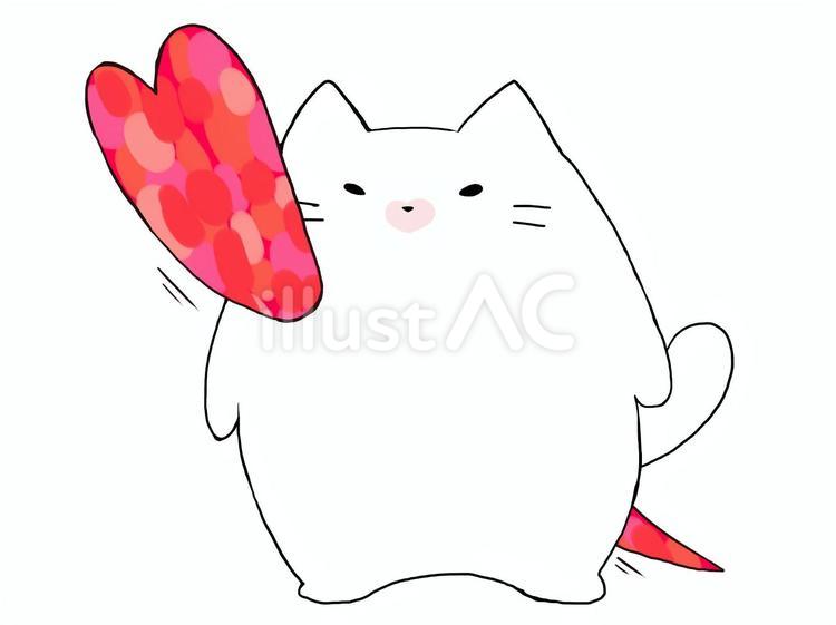 ハートがずっきゅんしたねこ ねこ,白猫,まるっこいのイラスト素材