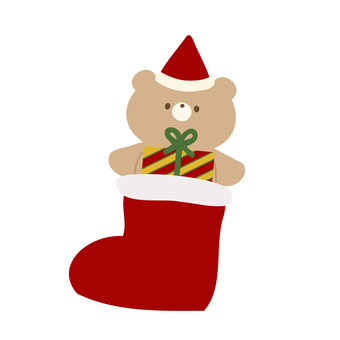 靴下にクリスマスプレゼントとくまさん くま,動物,かわいい,クリスマス,衣装,イベント,行事,冬,プレゼント,靴下のイラスト素材