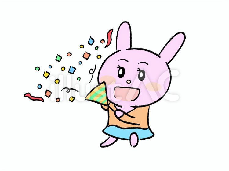 お祝いをするうさぎちゃん うさぎ,クラッカー,飾りのイラスト素材