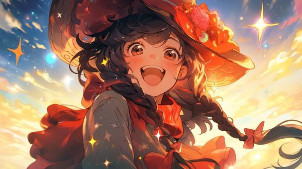 A girl with braids has a bright smile, JPG A girl with braids has a bright smile, anime, colorful, female, JPG