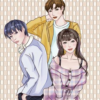 男女イラスト 男性,女性,３人,爽やか,可愛いのイラスト素材