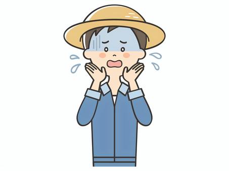 危険を知らせる農家の男性 sos,助けて,焦る,困る,絶望,不安,危険,注意喚起,呼びかけ,声かけのイラスト素材