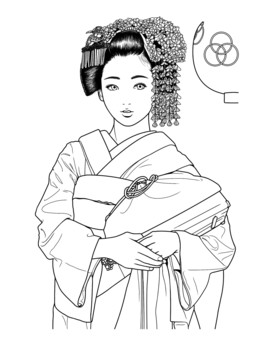 舞妓さん　線画 舞妓さん,着物,京都,提灯,かんざし,線画,塗り絵,モノクロのイラスト素材
