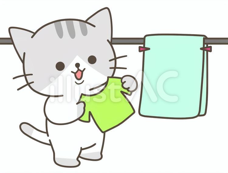 洗濯、洗濯物、干す、乾かす、猫 猫,洗濯,洗濯物のイラスト素材