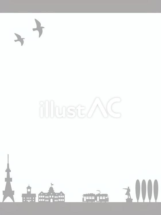 北海道の街並シルエット背景（グレー・縦） 北海道,札幌,街並みのイラスト素材