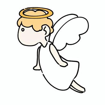 飛んでいる天使 天使,金髪,神話,架空,輪,白,羽,飛ぶ,横向きのイラスト素材
