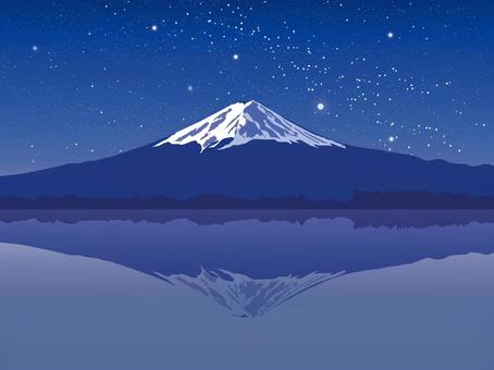 Illustration, fuji mountain, starry sky, lake, 