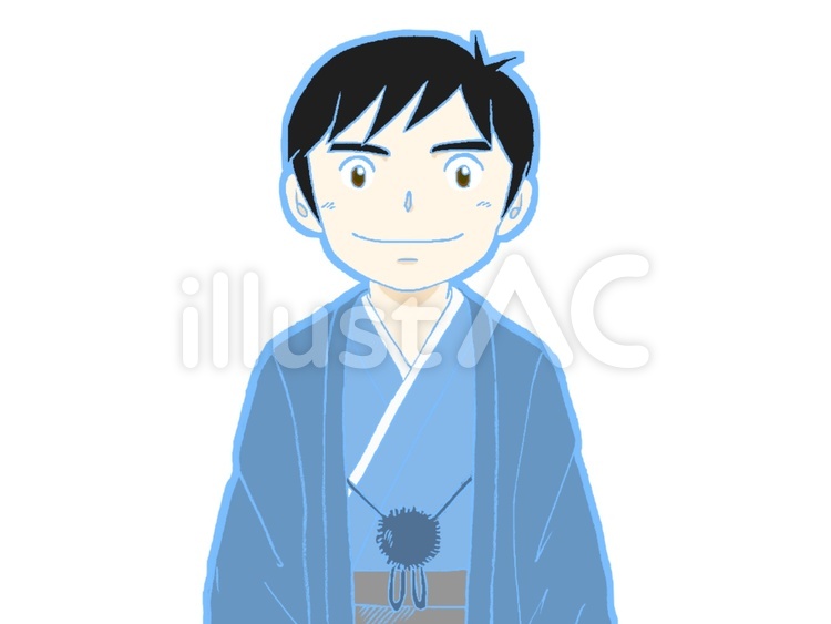 リーマンくん袴姿07（青色枠線） 袴姿,青年,男性のイラスト素材
