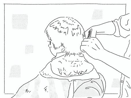 床屋で髪を切る子　白黒 床屋,子供,髪の毛,散髪,お仕事のイラスト素材