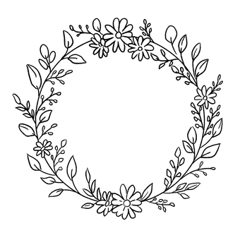 かわいいお花の丸いフレーム　手描き 花,フレーム,丸,円形,ラウンド,リース,枠組み,飾り枠,シンプル,豪華のイラスト素材