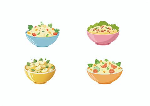 ポテトサラダのセット 食べ物,アイコン,ボウル,料理,デザイン,ベクター,健康な,manga,鉢,緑のイラスト素材