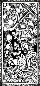 しおり⑰ ゼンタングル,モノクロ,アート,抽象,イラスト,ペン画,花,洋風,欧風,シックのイラスト素材