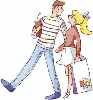 二人 カップル,男女,デート,水彩,線画のイラスト素材