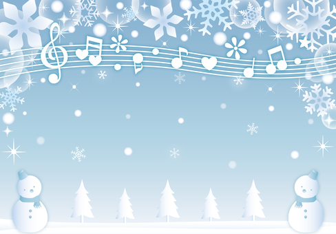 雪原の雪だるまと音楽のフレーム２ 冬,雪の結晶,雪,雪だるま,キラキラ,クリスマス,フレーム,かわいい,壁紙,カードのイラスト素材