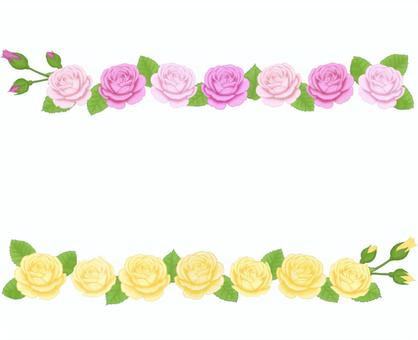 バラのライン　ピンクと黄色 バラ,ライン,ピンク,黄色,葉,つぼみ,２種類,花,植物,華やかのイラスト素材
