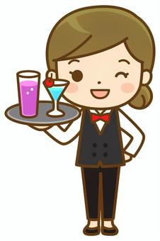 カクテルを運ぶバーメイド(全身図) バーテンダー,バーメイド,バー,酒場,夜,酒,アルコール,カクテル,女性,接客のイラスト素材
