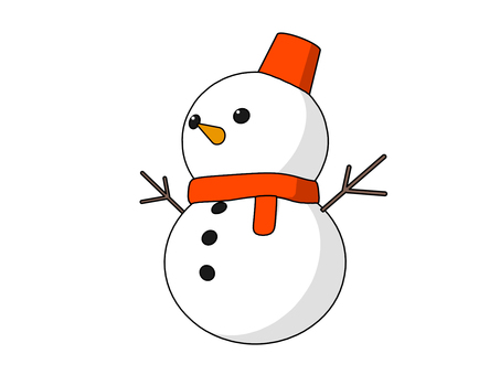 雪だるま クリスマス,雪,冬,雪だるま,バケツ,マフラー,赤,白,枝,目のイラスト素材