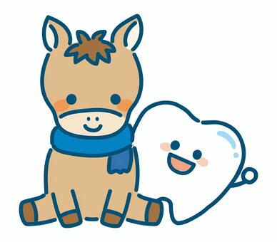 馬と歯のかわいいイラスト 歯,馬,午年,歯医者,キャラクター,歯科医院,ホワイトニング,ホワイト,健康,白いのイラスト素材