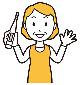  エプロンおばちゃん(黄)-186-バスト 体温計,おばちゃん,エプロン,お母さん,ママ,中年,おばさん,主婦,人物,かわいいのイラスト素材