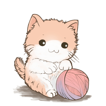 Illustration, kitten, yarn, innocence, 