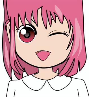 ウインク女子 笑顔,笑う,かわいい,女子,目,ウインク,口,アニメ,顔,ボブのイラスト素材