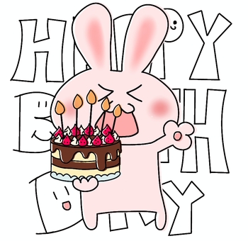 Happy☆birthday＿２ 誕生日,誕生日ケーキ,誕生日おめでとう,バースデーケーキ,うさぎ,バースデーカード,チョコケーキ,イチゴ,生クリーム,ケーキのイラスト素材