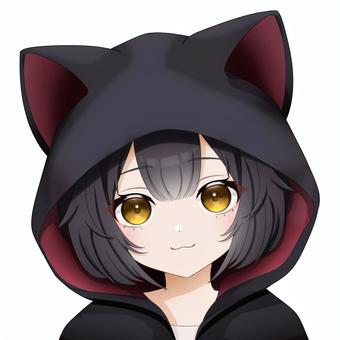 猫耳パーカーの女の子黒 コスプレ,女子,女の子,美少女,萌え,アイコン,かわいい,フリー,無料,萌え系のイラスト素材